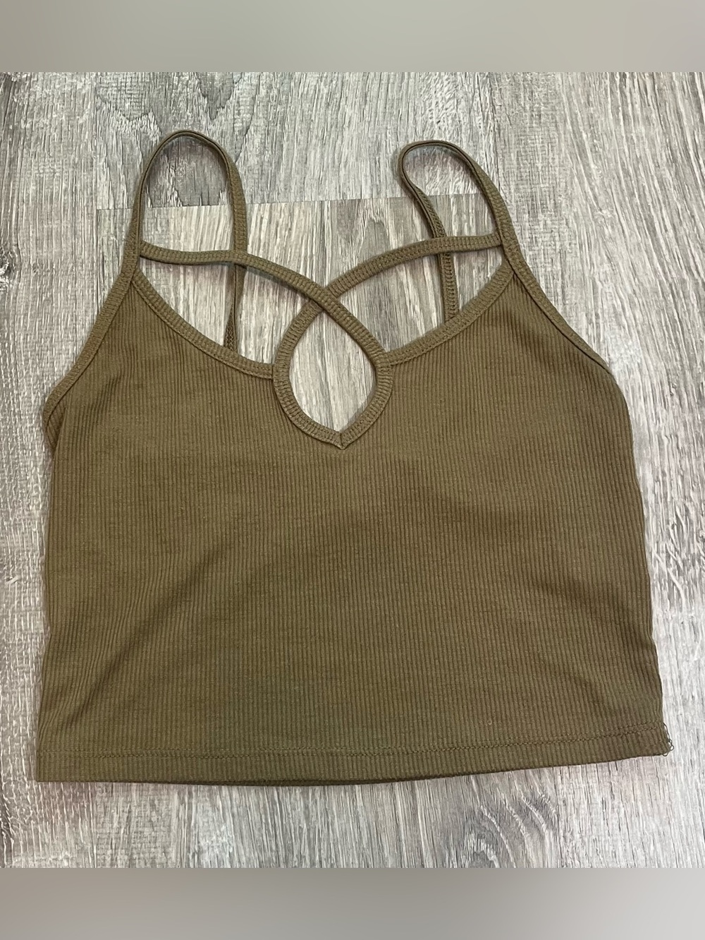 Mudd Size XS Green Ribbed Knit Criss Cross Spaghetti Strap Tank Top Crop Top